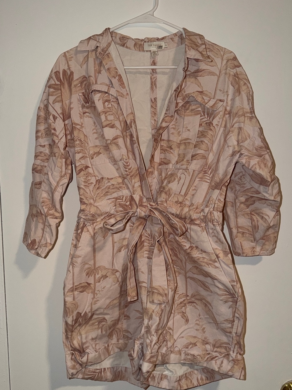 Ted Baker Riiaana Pink Palm Print Utility Romper Flawed 2 - Picture 3 of 5